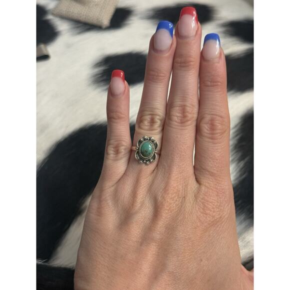 Native American Southwest Sterling Silver Turquoise Ring Single Stone Stacker - Picture 7 of 10